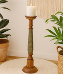 classic pillar Distressed Brown and Green  Solid Wood  Candle Holder – Antique Table Leg 37
