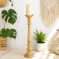 classic pillar Distressed Brown Solid Wood  Candle Holder – Antique Table Leg 44