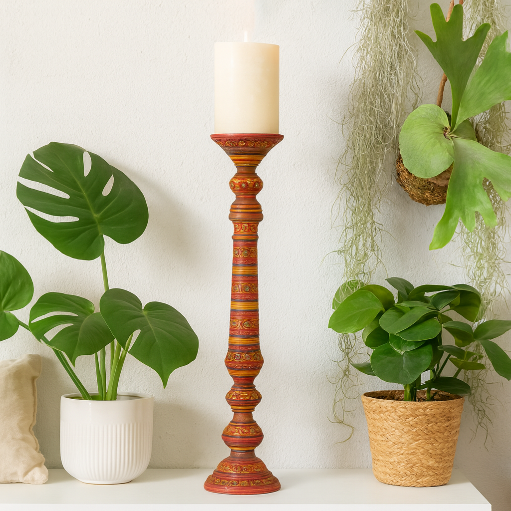 classic pillar Distressed  Red Solid Wood  Candle Holder – Antique Table Leg 46