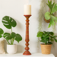 classic pillar Distressed  Red Solid Wood  Candle Holder – Antique Table Leg 46