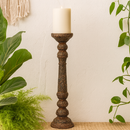 classic pillar Distressed  Brown Solid Wood  Candle Holder – Antique Table Leg 45