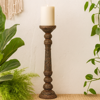 classic pillar Distressed  Brown Solid Wood  Candle Holder – Antique Table Leg 45