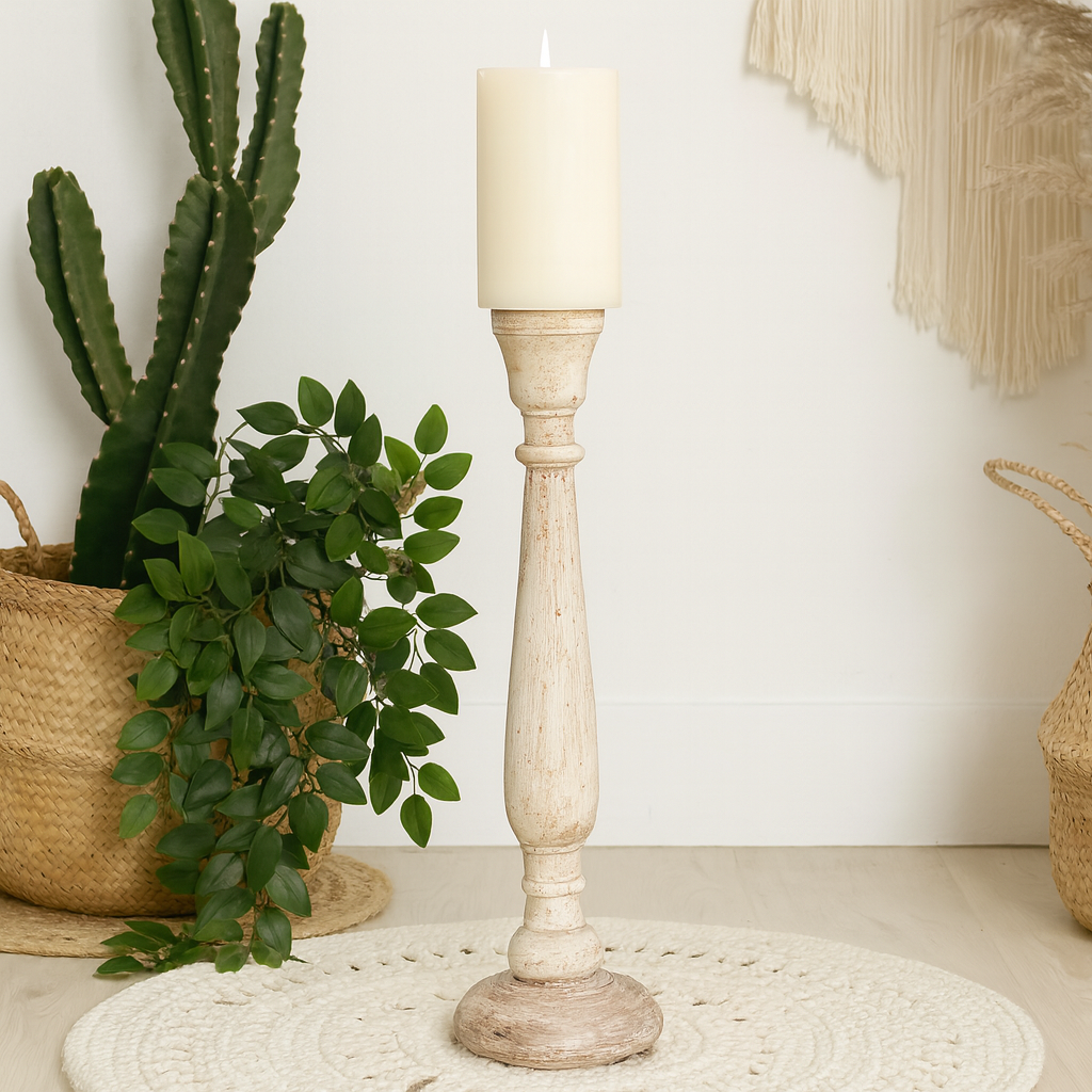 classic pillar Distressed  White Solid Wood  Candle Holder – Antique Table Leg 48