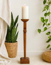 classic pillar Distressed  Brown Solid Wood  Candle Holder – Antique Table Leg 52