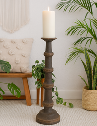 classic pillar Distressed   Black Solid Wood  Candle Holder – Antique Table Leg 49