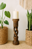Distressed Brown Solid Wood Spiral Candle Holder – Antique Table Leg 31