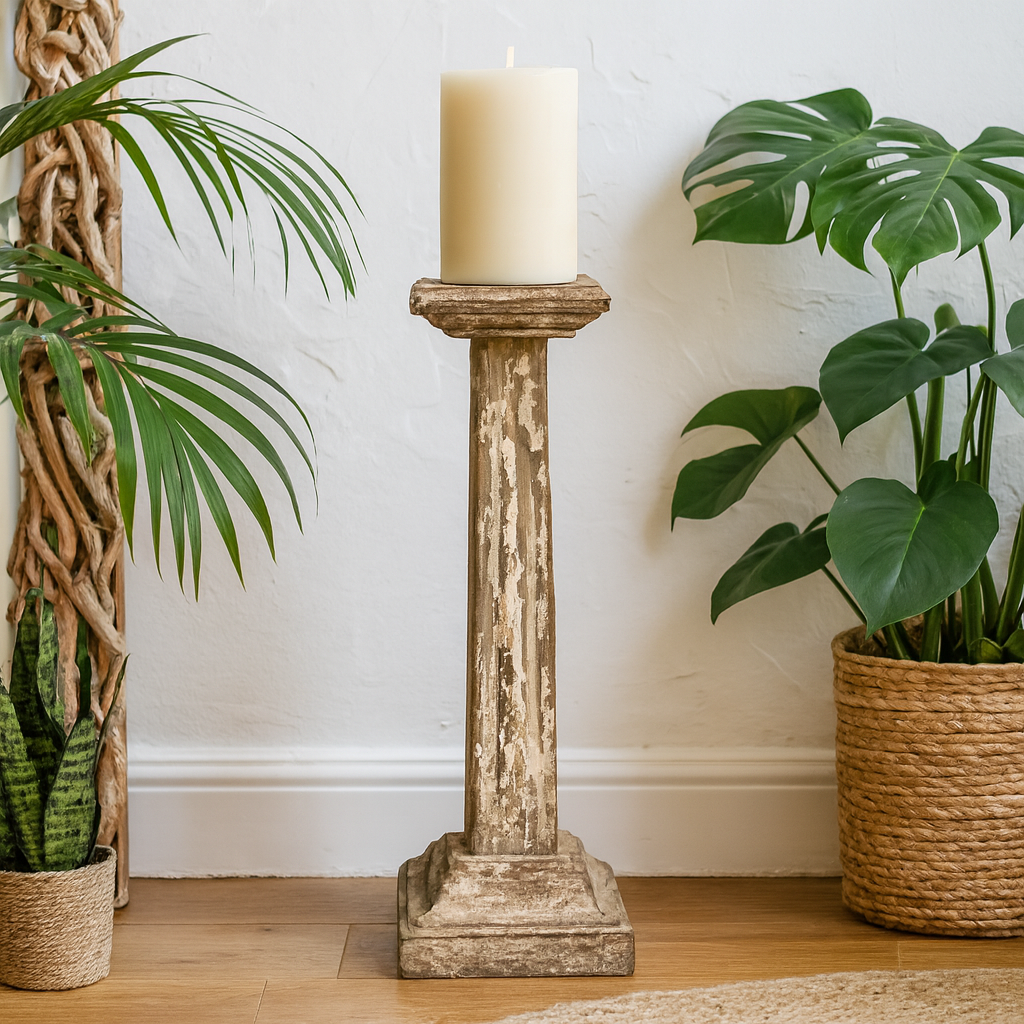 classic pillar Distressed White Solid Wood  Candle Holder – Antique Table Leg 40