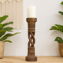 Distressed Brown Solid Wood Spiral Candle Holder – Antique Table Leg 33