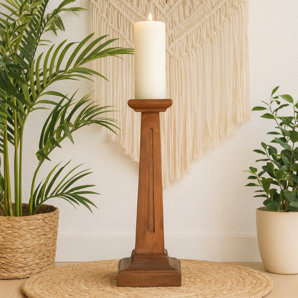 classic pillar Distressed Brown Solid Wood  Candle Holder – Antique Table Leg 41
