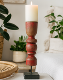 Revati - Distressed Red  Solid Wood Pillar Candle Holder – Antique Table Leg 22