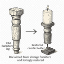 Revati - Distressed Brown Solid Wood Pillar Candle Holder – Antique Table Leg 17