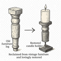 Revati - Distressed Brown Solid Wood Pillar Candle Holder – Antique Table Leg 17