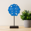 House of Revival-Handcrafted Wooden Decorative Table Stand – Blue Carved Accent on Base, 19×8×36 cm | Sustainable Handicraft Home Décor for Living Room, Console, or Office