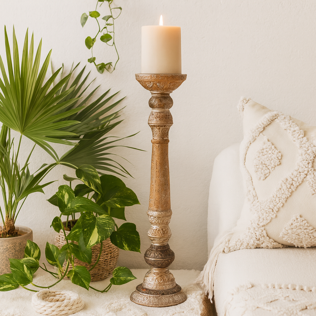 classic pillar Distressed Multicolour  Solid Wood  Candle Holder – Antique Table Leg 39