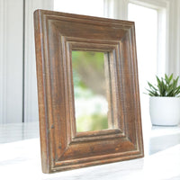 Echoes in Wood - Handmade Vintage Style Indian Mirror Frame Small Wall Decor 8x10 in