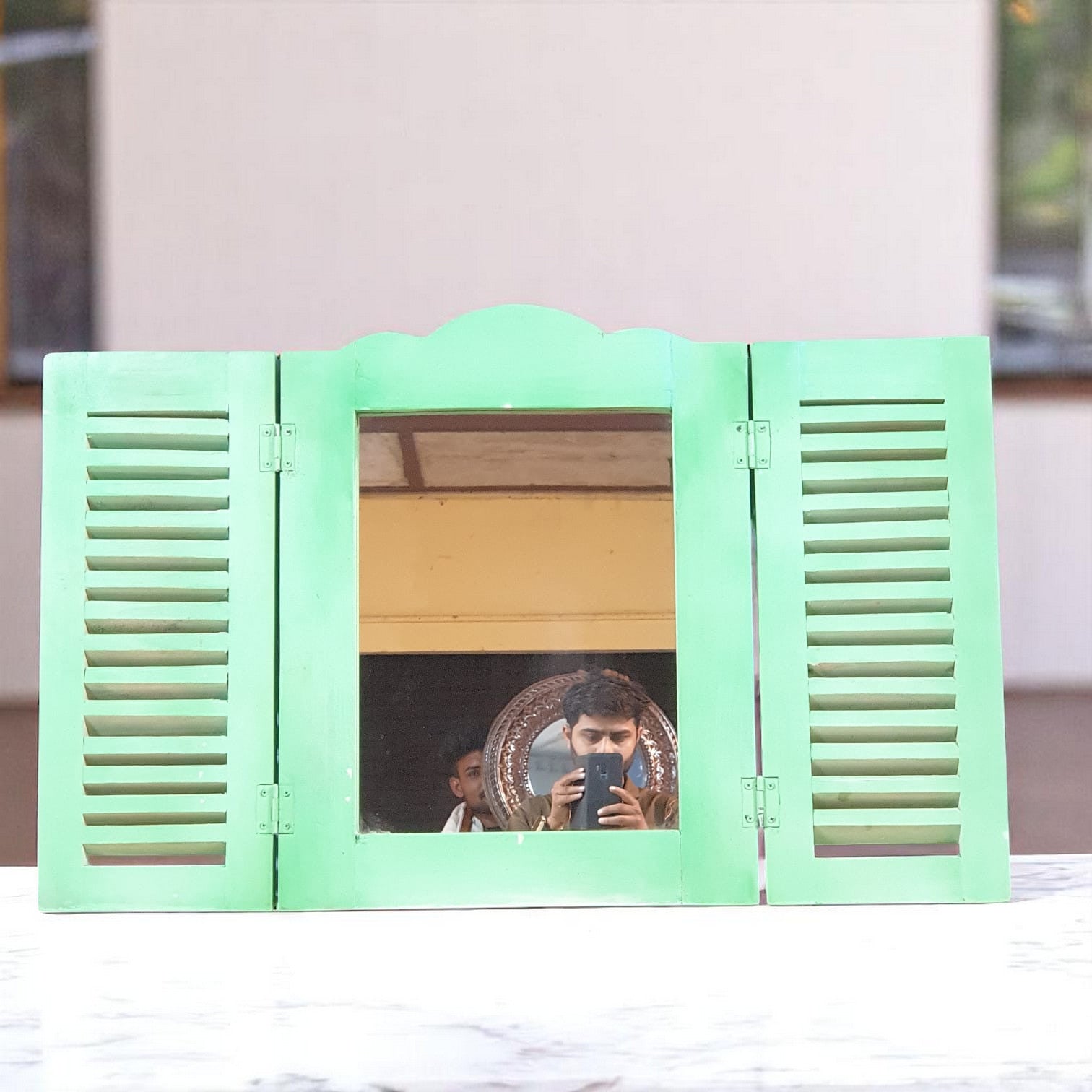 Echoes in Wood - Handmade Vintage Style Indian Mirror Frame Window Style Small Wall Decor 20x26 in