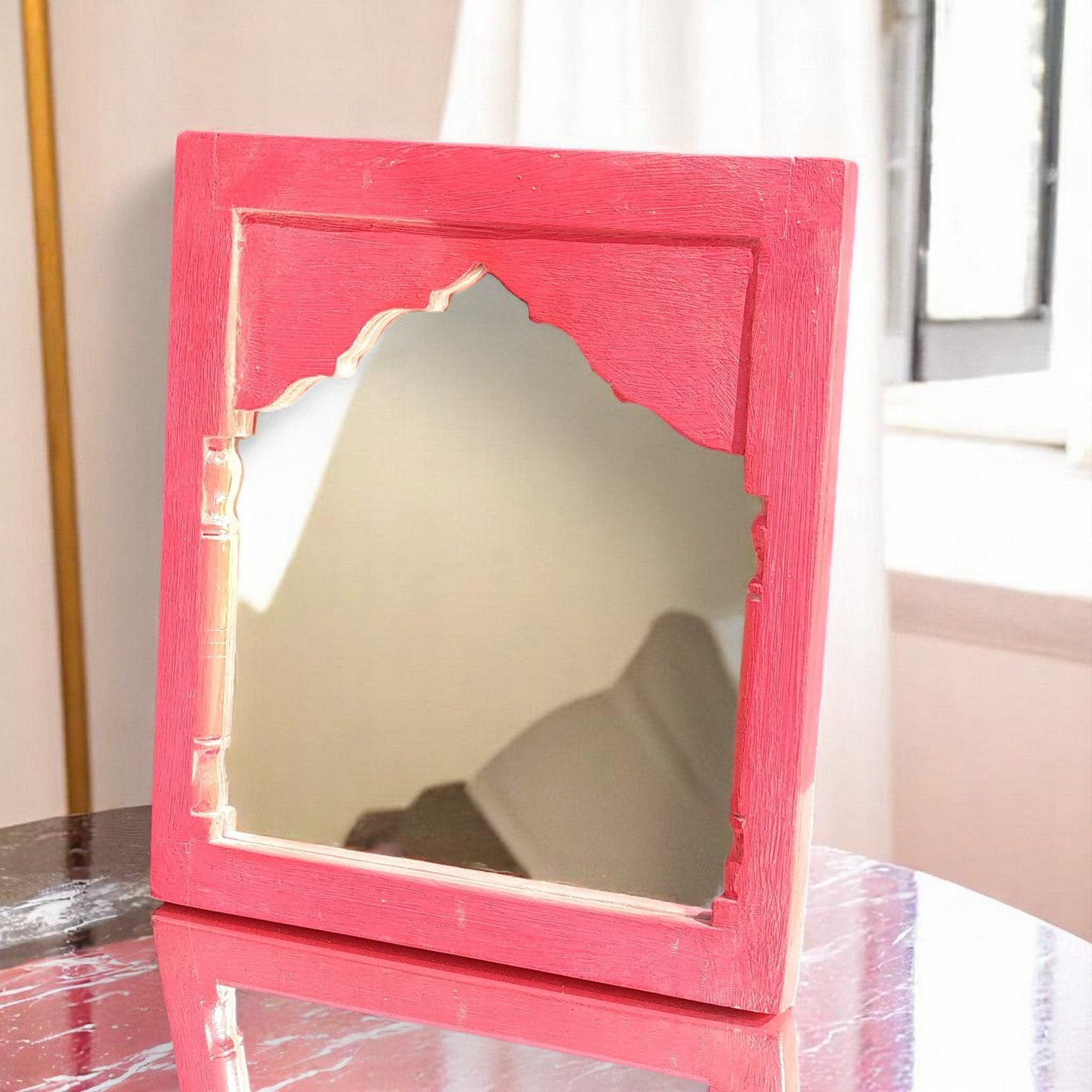 Echoes in Wood - Handmade Vintage Style Indian Mirror Frame Small Wall Decor 14X16 in