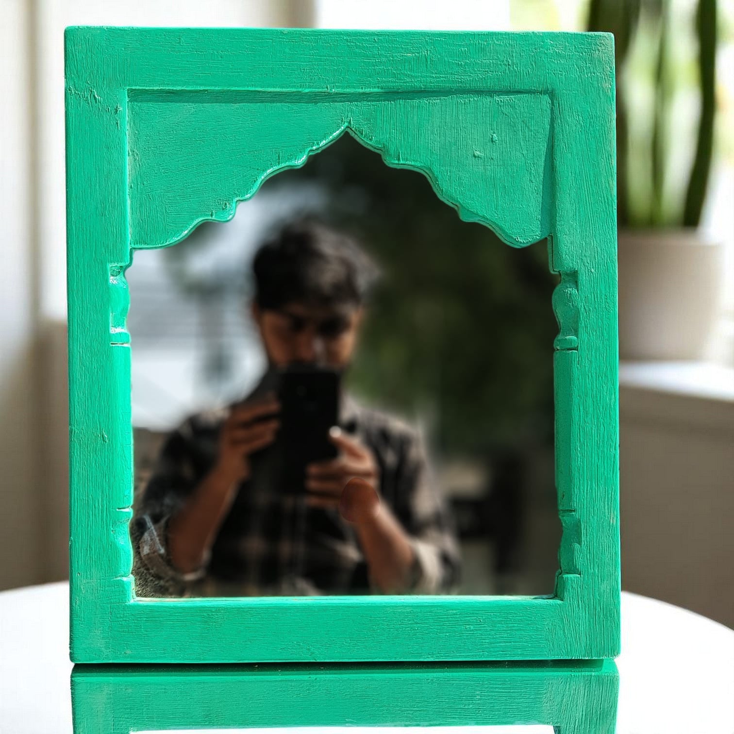 Echoes in Wood - Handmade Vintage Style Indian Mirror Frame Small Wall Decor 14X16 in