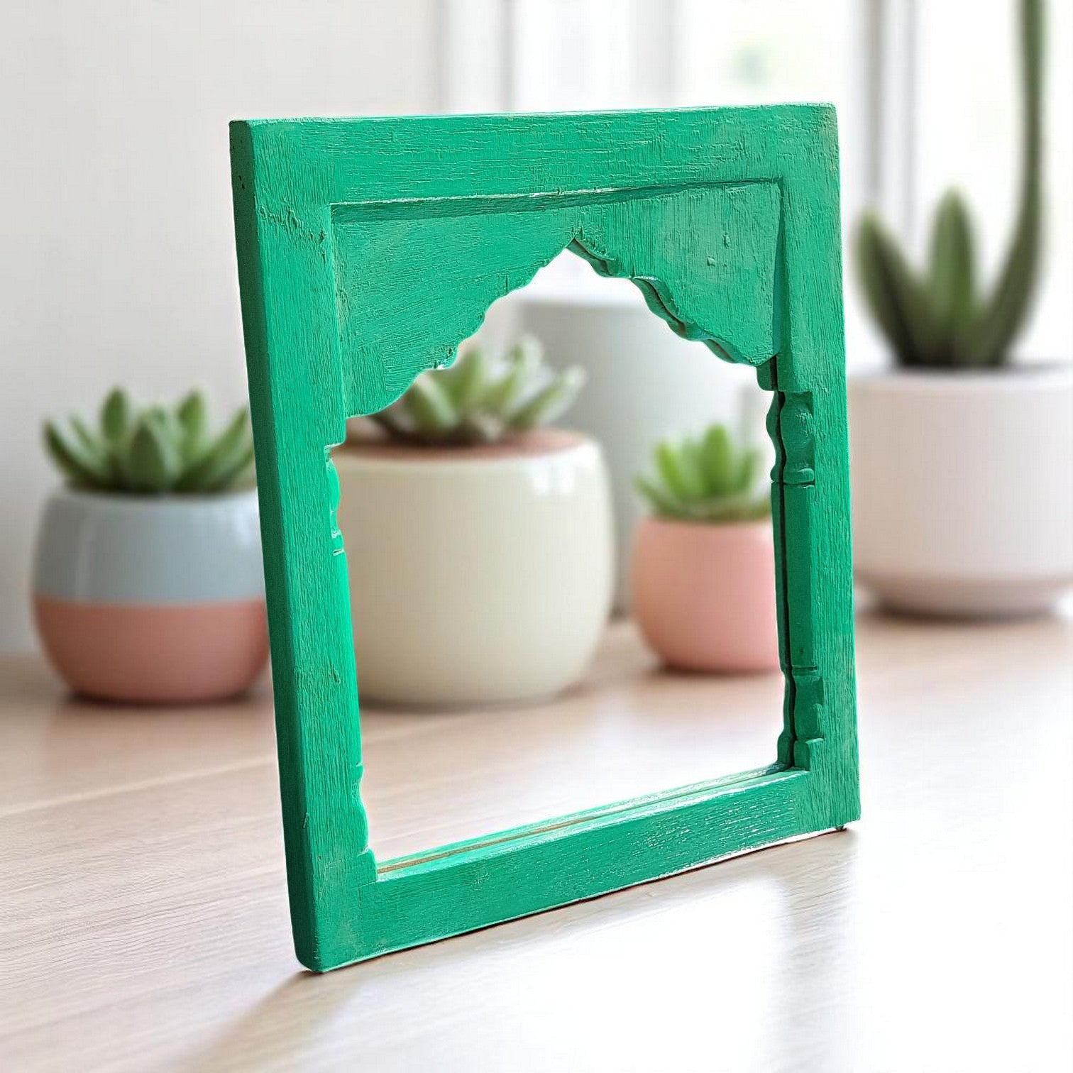 Echoes in Wood - Handmade Vintage Style Indian Mirror Frame Small Wall Decor 14X16 in