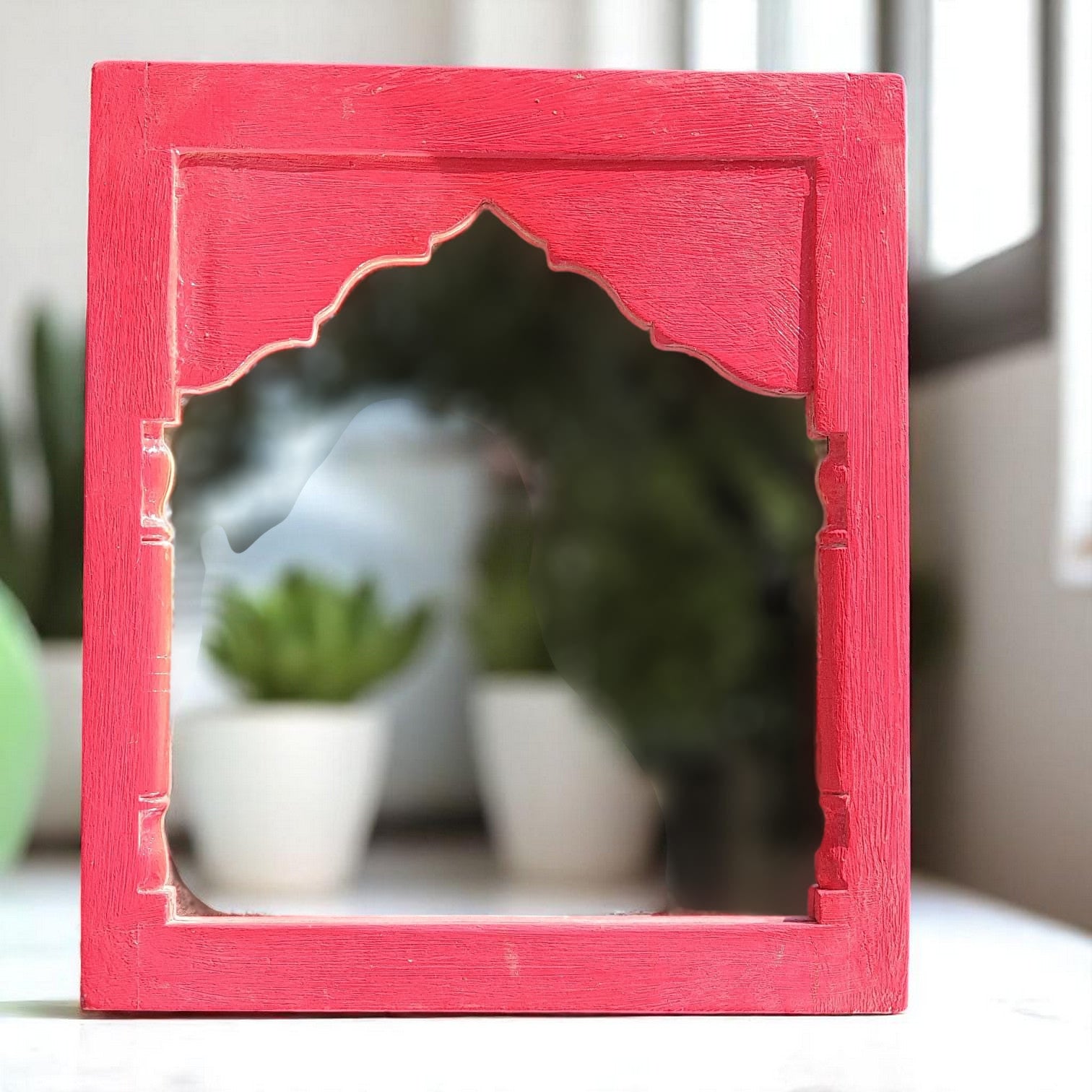 Echoes in Wood - Handmade Vintage Style Indian Mirror Frame Small Wall Decor 14X16 in