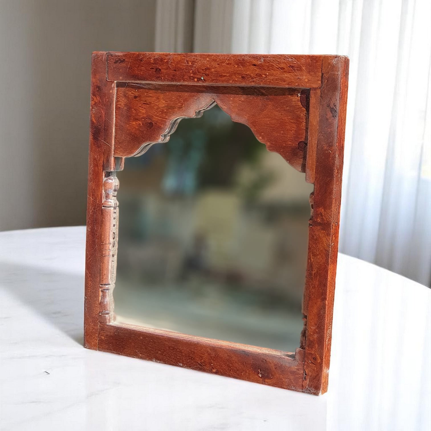 Echoes in Wood - Handmade Vintage Style Indian Mirror Frame Small Wall Decor 14X16 in