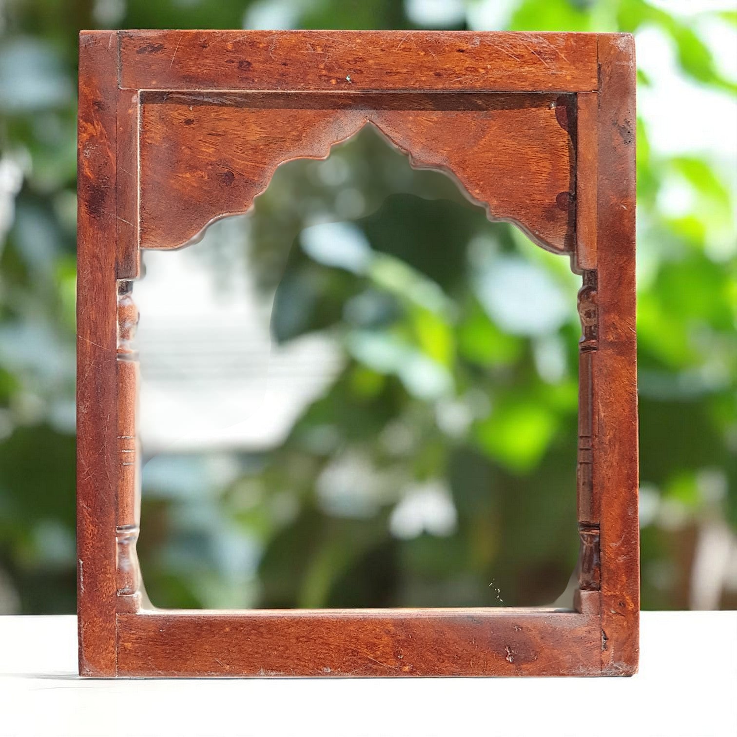 Echoes in Wood - Handmade Vintage Style Indian Mirror Frame Small Wall Decor 14X16 in