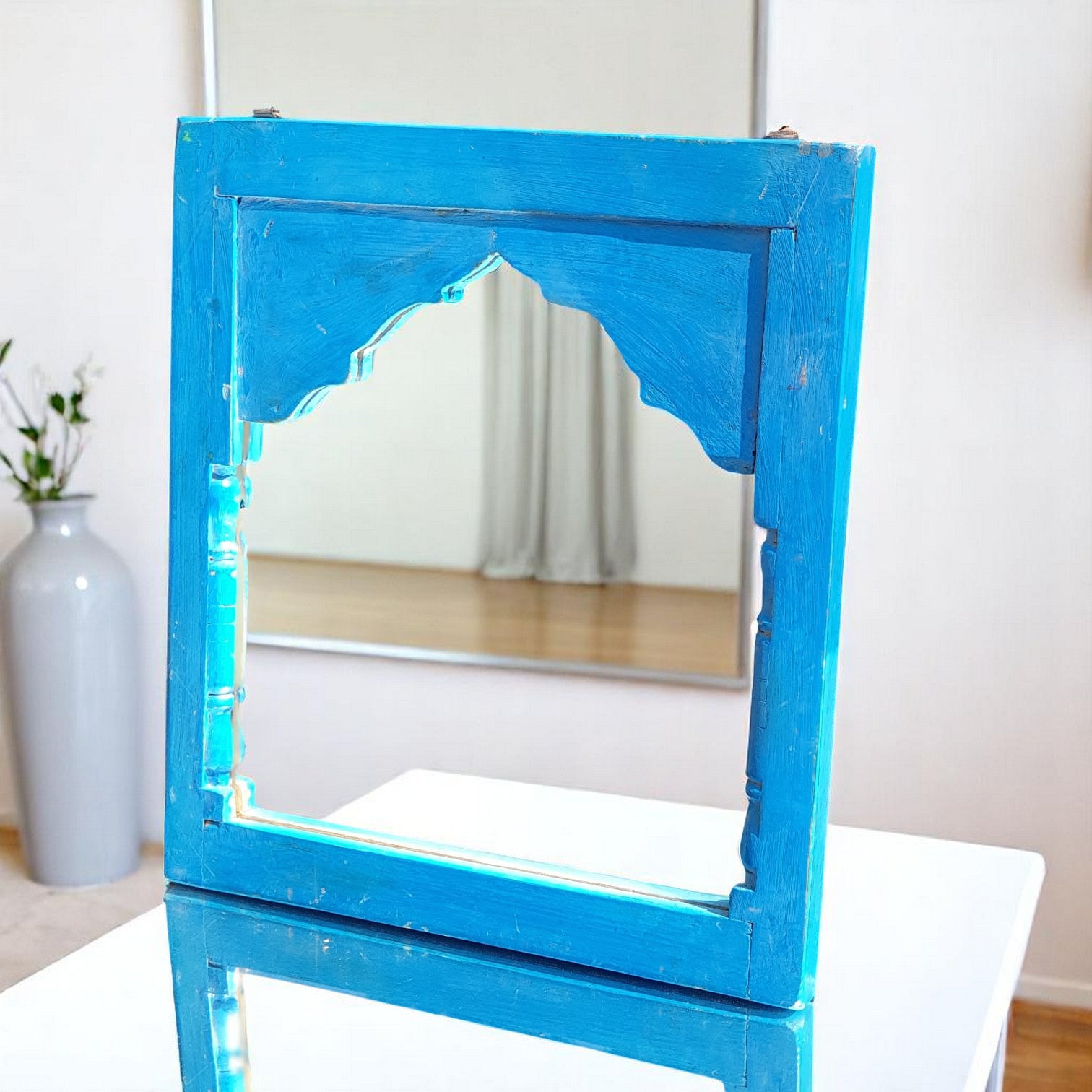 Echoes in Wood - Handmade Vintage Style Indian Mirror Frame Small Wall Decor 14X16 in