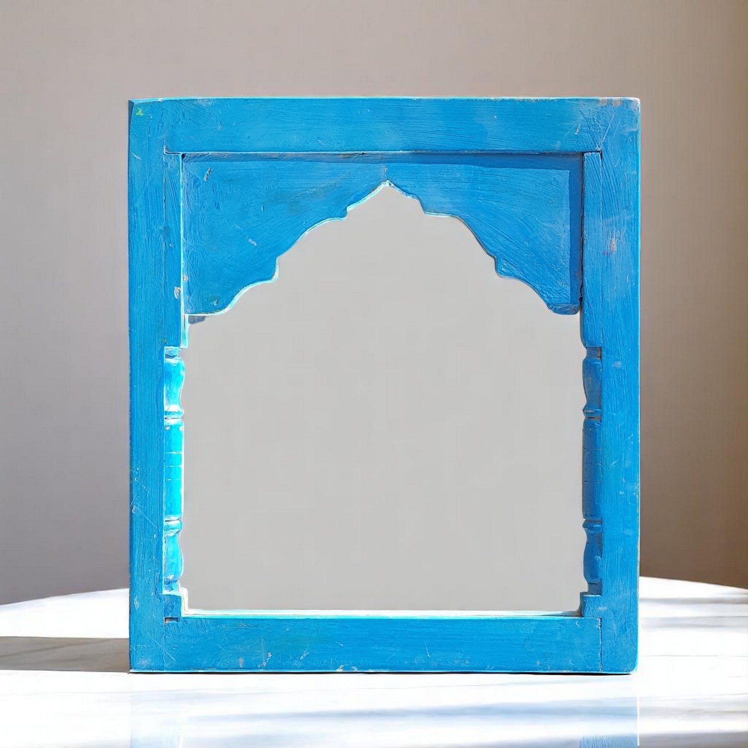 Echoes in Wood - Handmade Vintage Style Indian Mirror Frame Small Wall Decor 14X16 in