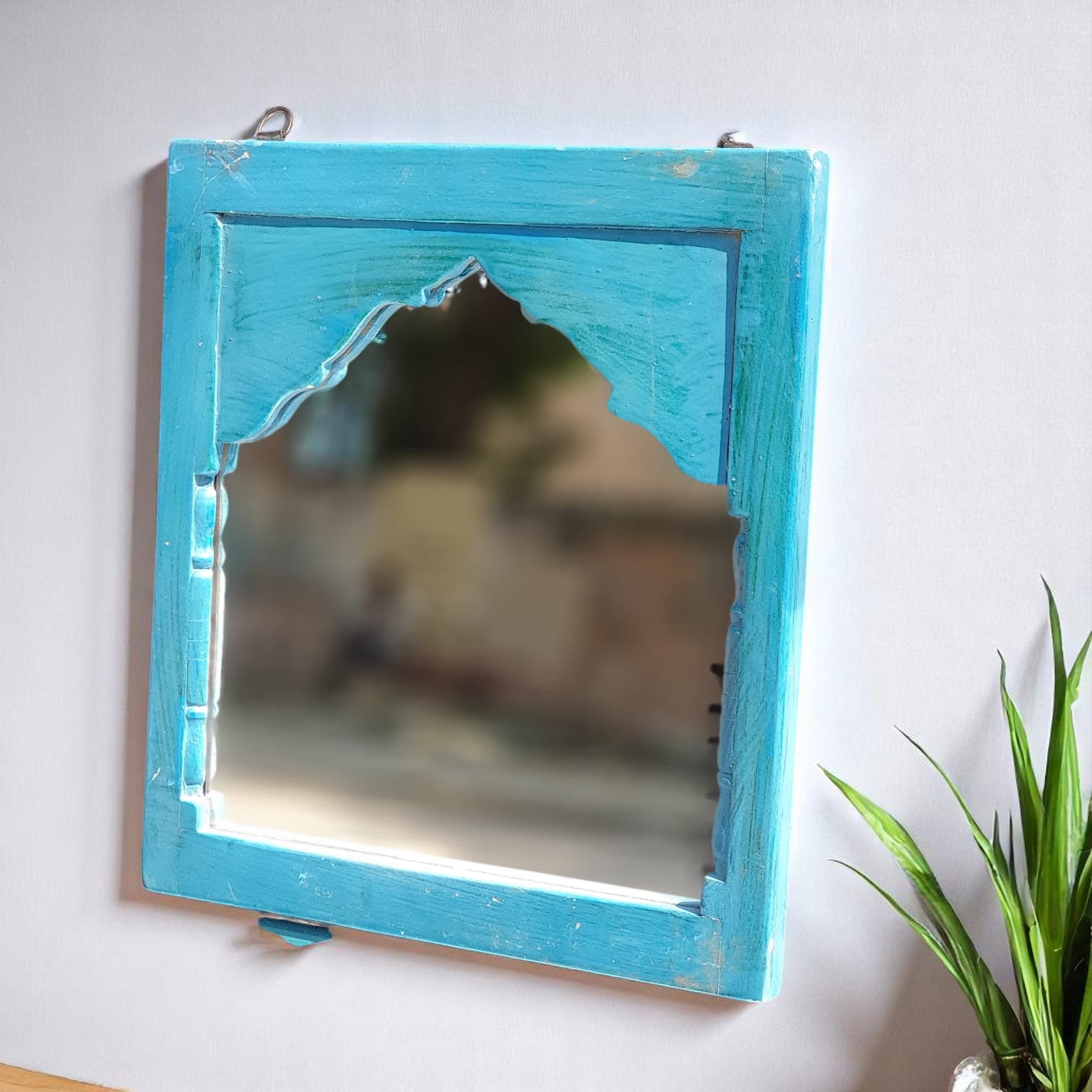 Echoes in Wood - Handmade Vintage Style Indian Mirror Frame Small Wall Decor 14X16 in