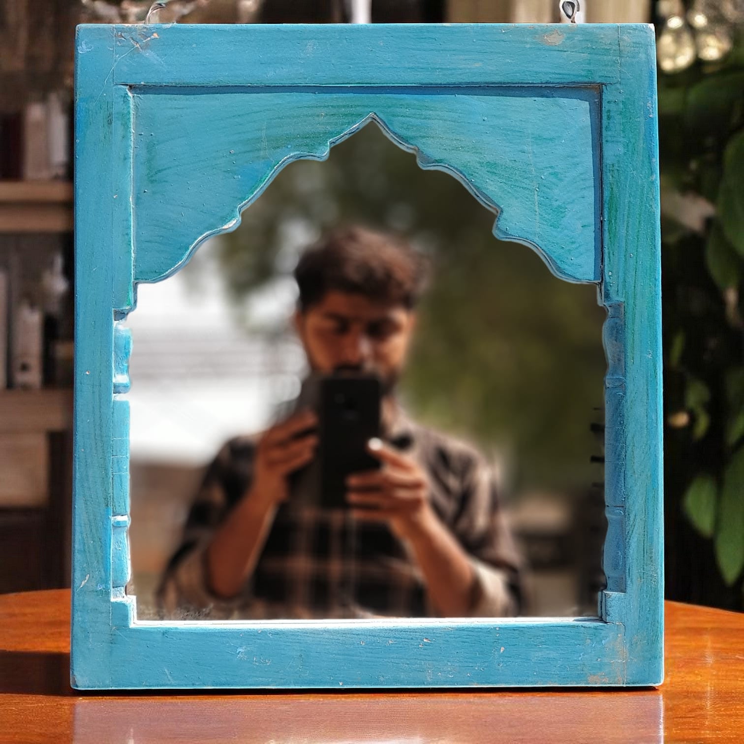 Echoes in Wood - Handmade Vintage Style Indian Mirror Frame Small Wall Decor 14X16 in