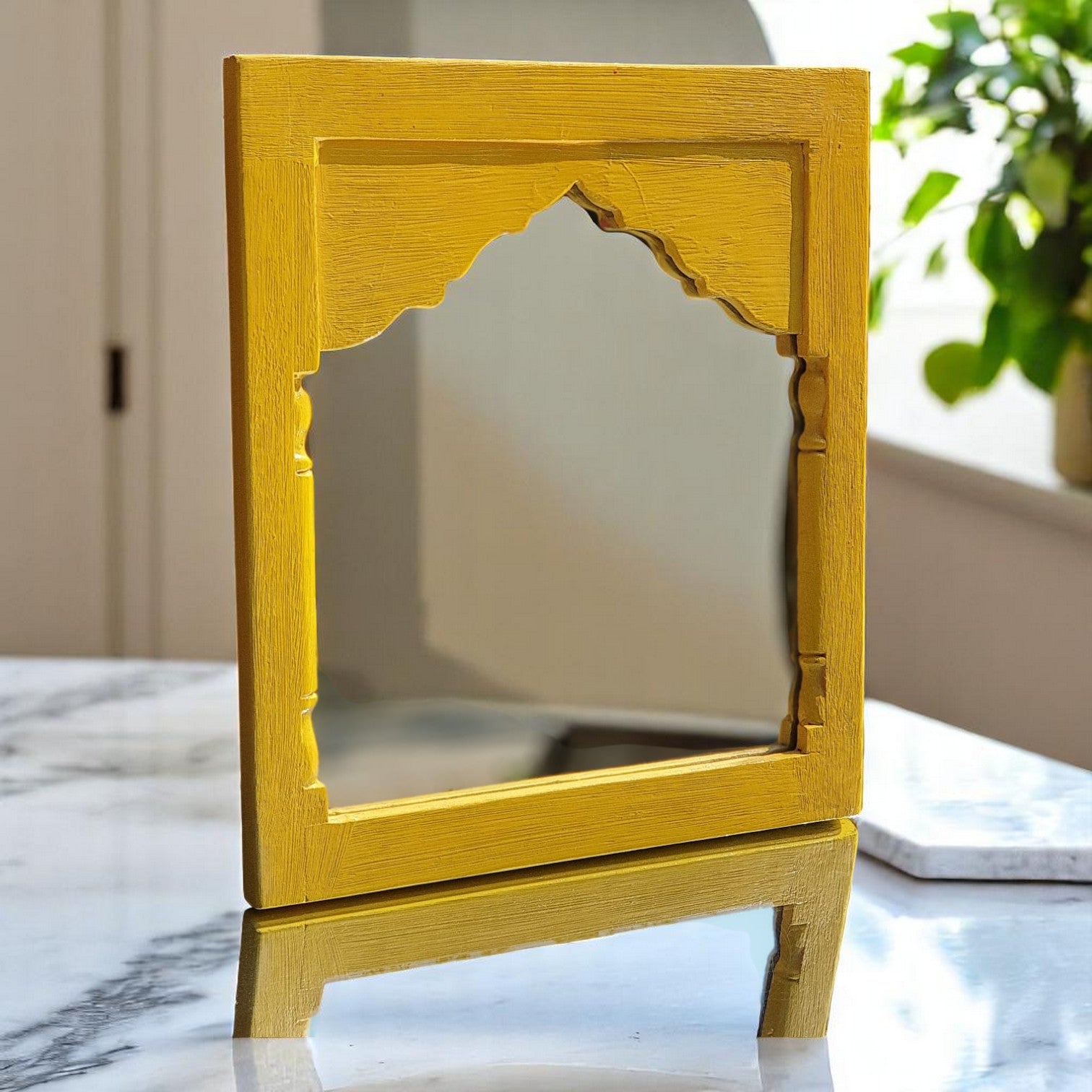 Echoes in Wood - Handmade Vintage Style Indian Mirror Frame Small Wall Decor 14X16 in