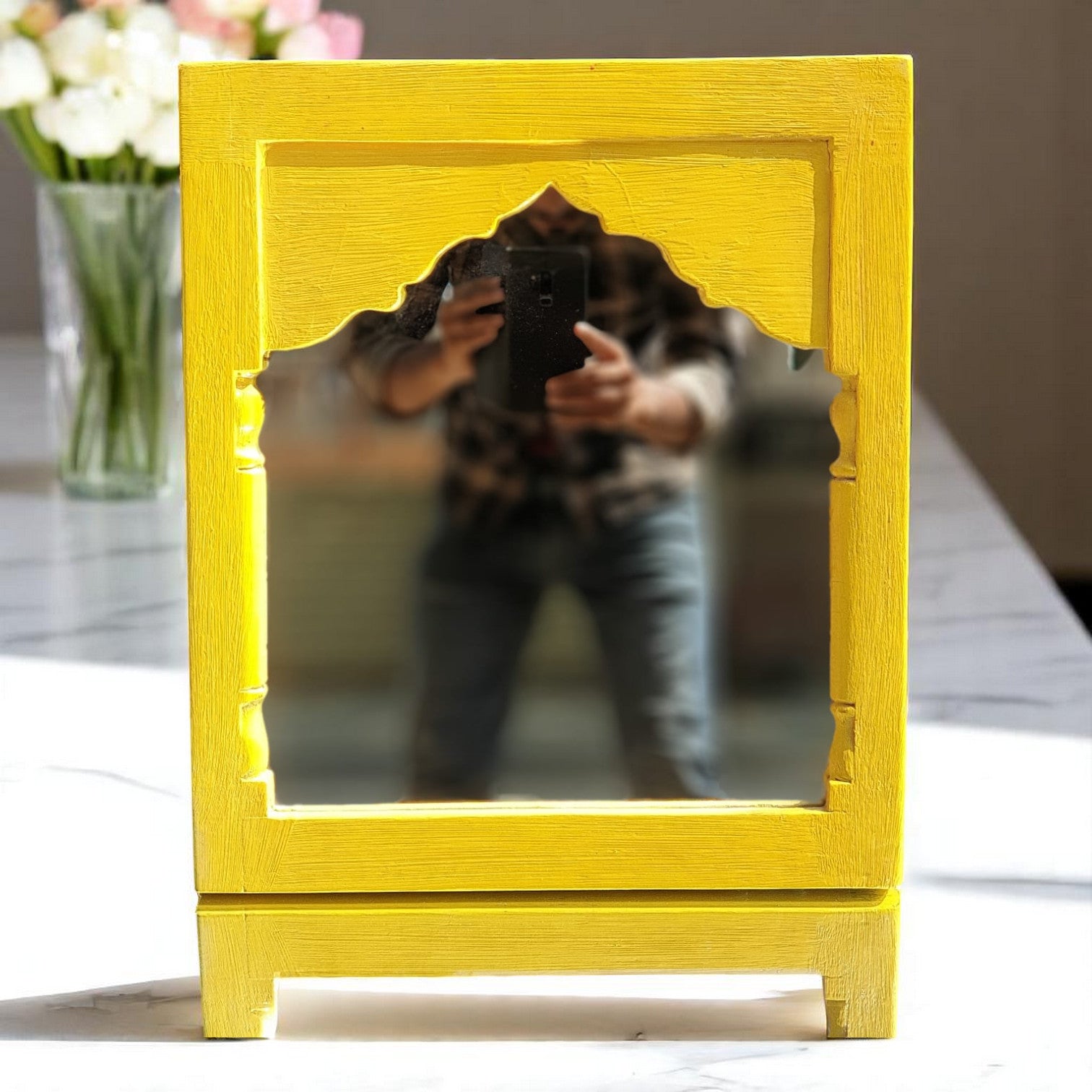 Echoes in Wood - Handmade Vintage Style Indian Mirror Frame Small Wall Decor 14X16 in