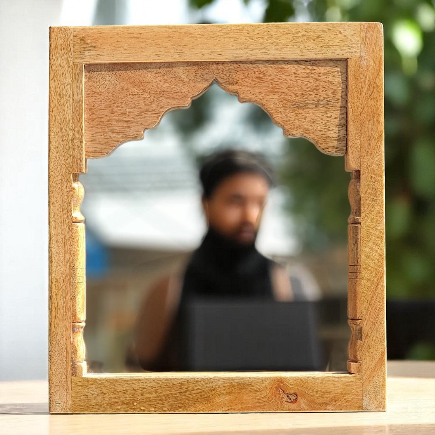 Echoes in Wood - Handmade Vintage Style Indian Mirror Frame Small Wall Decor 14X16 in