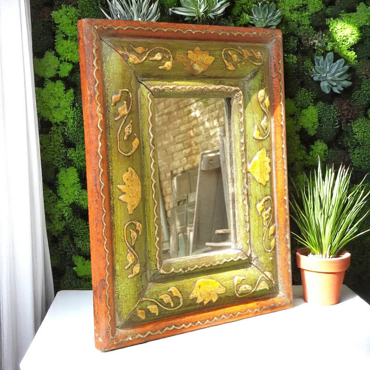 Echoes in Wood - Handmade Vintage Style Indian Mirror Frame Small Wall Decor 8X11 in