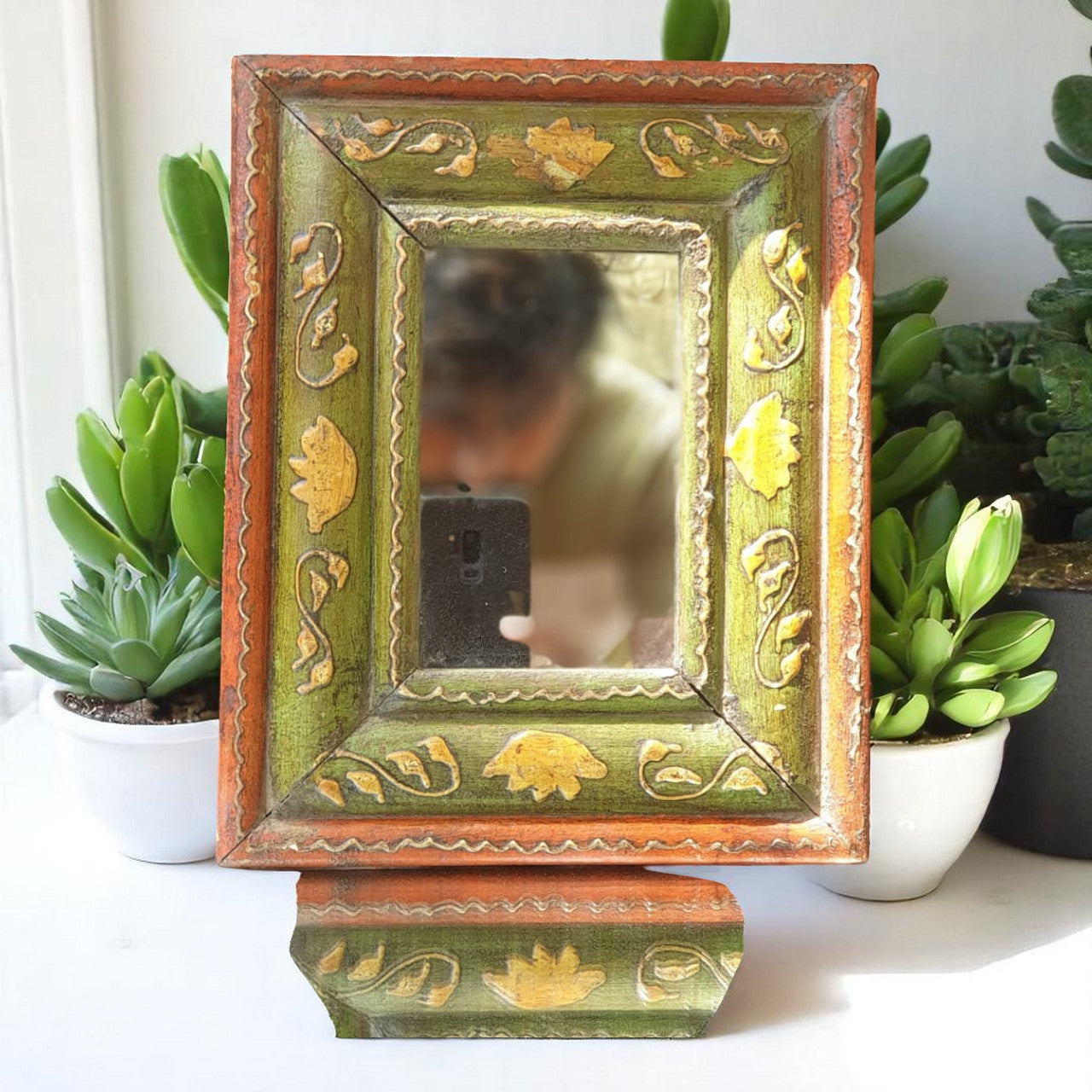 Echoes in Wood - Handmade Vintage Style Indian Mirror Frame Small Wall Decor 8X11 in