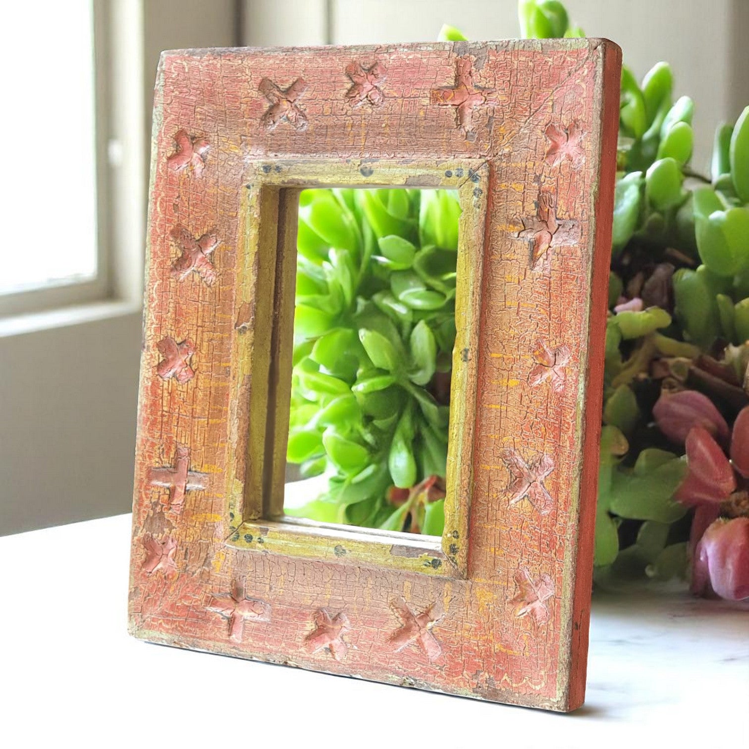 Echoes in Wood - Handmade Vintage Style Indian Mirror Frame Small Wall Decor 8X10 in