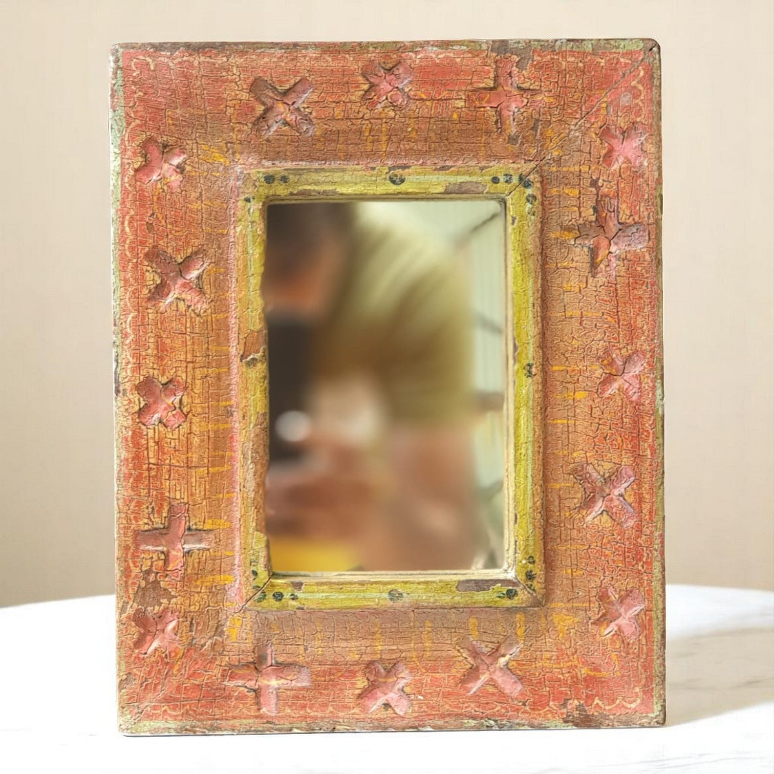 Echoes in Wood - Handmade Vintage Style Indian Mirror Frame Small Wall Decor 8X10 in