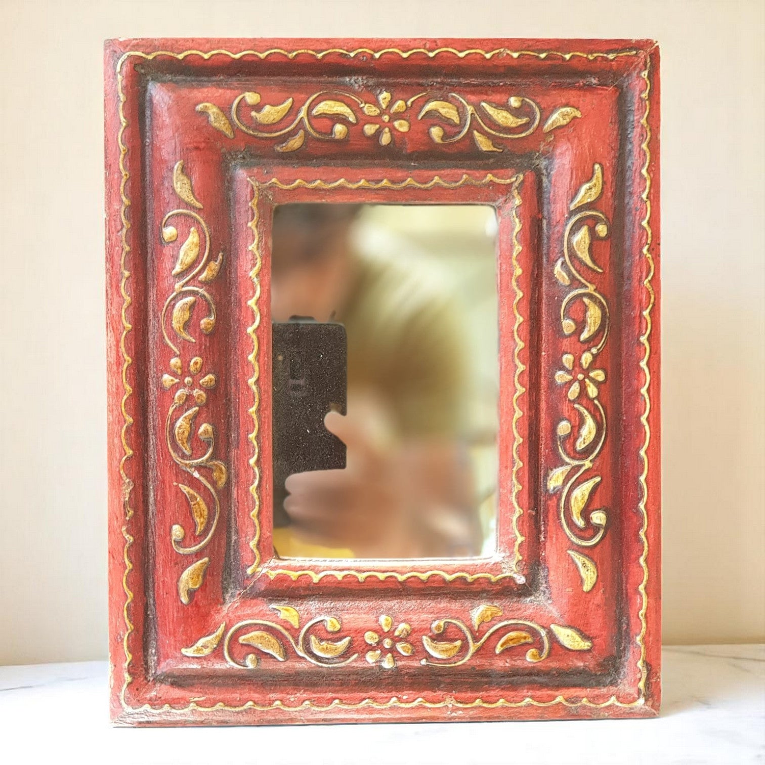 Echoes in Wood - Handmade Vintage Style Indian Mirror Frame Small Wall Decor 8X11 in