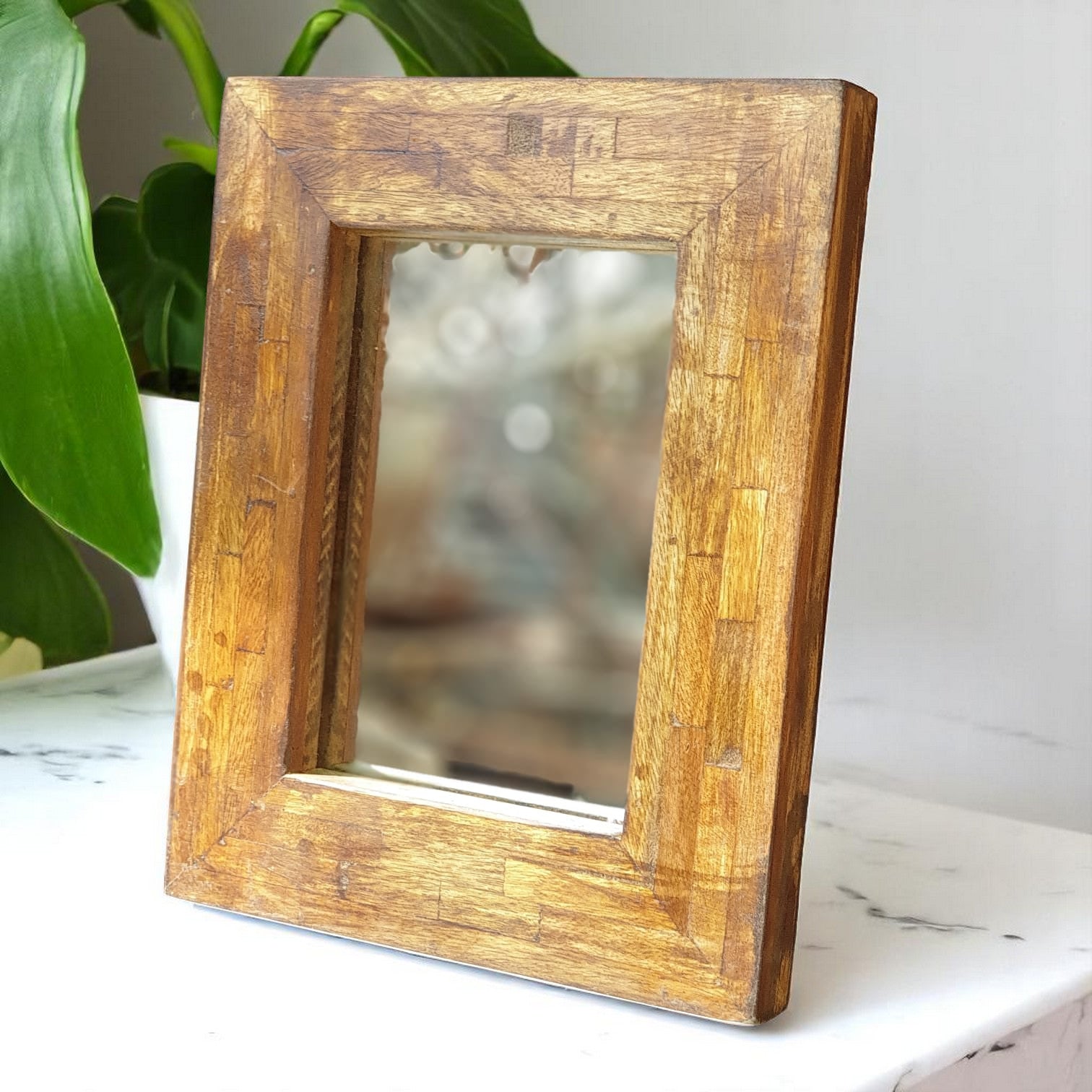Echoes in Wood - Handmade Vintage Style Indian Mirror Frame Small Wall Decor 8X10 in