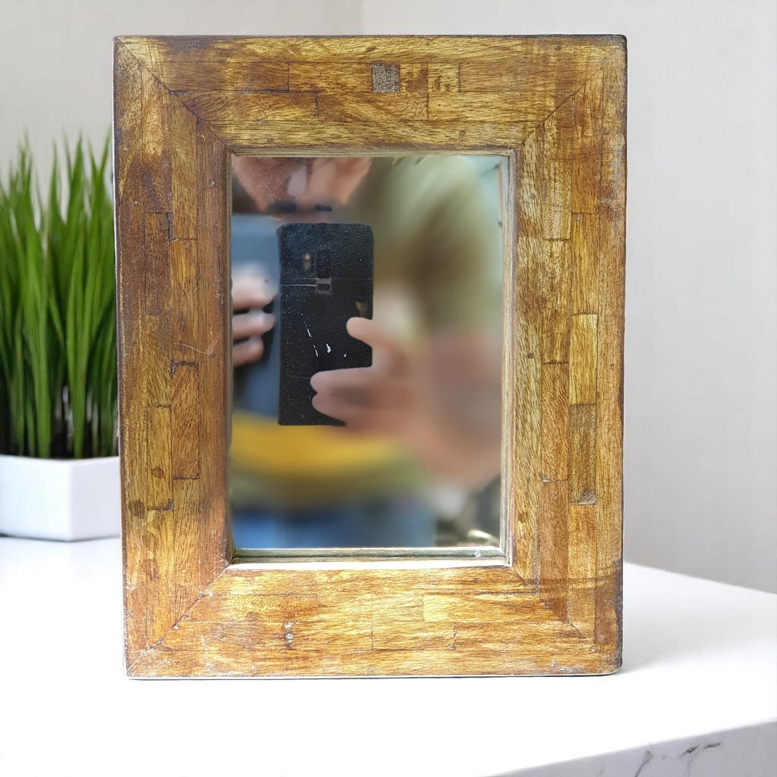 Echoes in Wood - Handmade Vintage Style Indian Mirror Frame Small Wall Decor 8X10 in