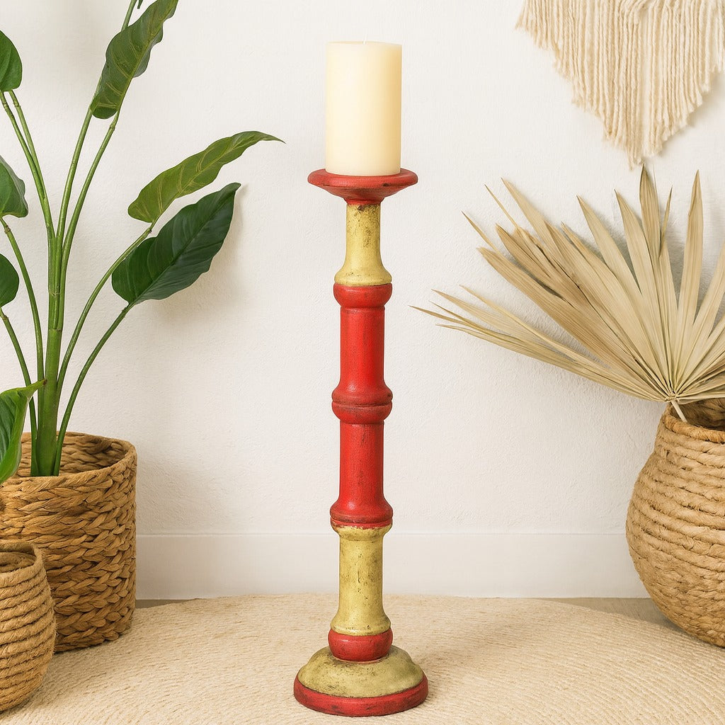 classic pillar Distressed  Multicolor Solid Wood  Candle Holder – Antique Table Leg 51