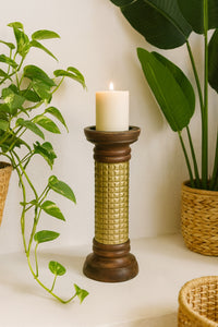 classic pillar Distressed Brown Solid Wood  Candle Holder – Antique Table Leg 70