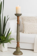classic pillar Distressed Brown Solid Wood  Candle Holder – Antique Table Leg 71