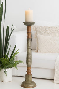 classic pillar Distressed Brown Solid Wood  Candle Holder – Antique Table Leg 71