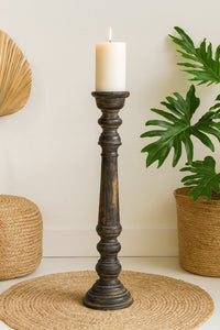 classic pillar Distressed Black Solid Wood  Candle Holder – Antique Table Leg 72