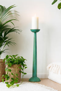 classic pillar Distressed Green Solid Wood  Candle Holder – Antique Table Leg 75