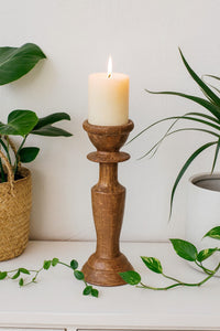 classic pillar Distressed Brown Solid Wood  Candle Holder – Antique Table Leg 112
