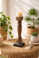 classic pillar Distressed Brown Solid Wood  Candle Holder – Antique Table Leg 183