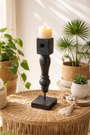 classic pillar Distressed Black Solid Wood  Candle Holder – Antique Table Leg 184