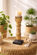 classic pillar Distressed Brown Solid Wood  Candle Holder – Antique Table Leg 185